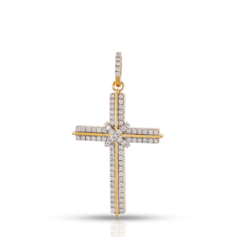 Yellow Gold Diamond Ribbon Cross Pendant