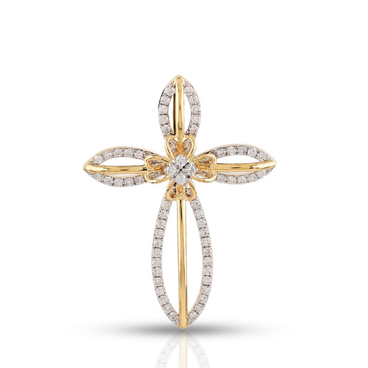 Yellow Gold Floral Diamond Open Cross Pendant By Truth Jewel