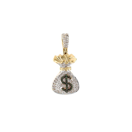 Yellow Gold White Diamond Money Bag Pendant by Truth Jewel