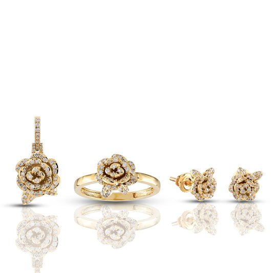 Yellow Gold Blooming Rose Diamond Matching Jewelry Set by Truth Jewel's