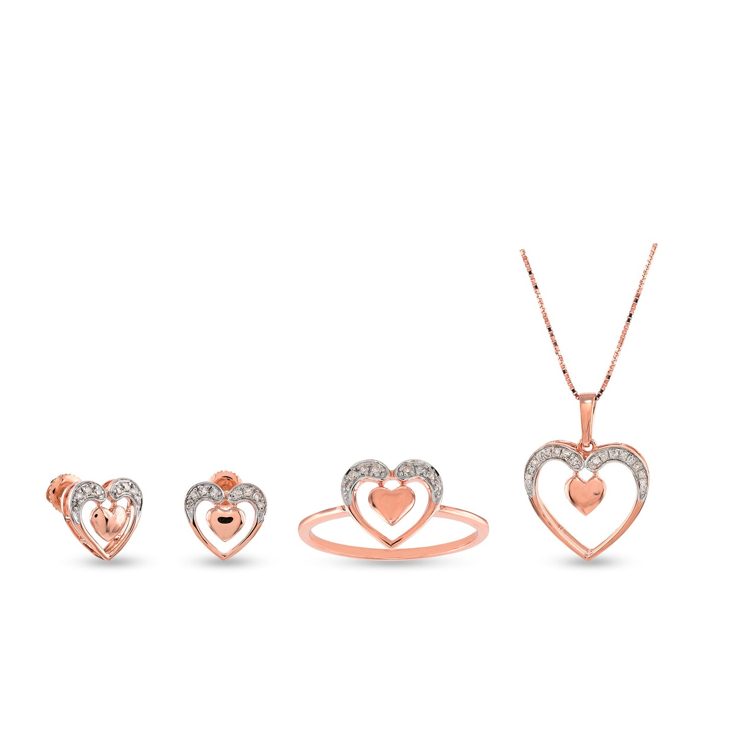Rose Gold Diamond Accent Heart Jewelry Set – Pendant, Studs & Ring by Truth Jewel's