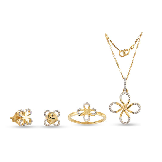 Four-Petal Flower Diamond Matching Jewelry Set by Truth Jewel's