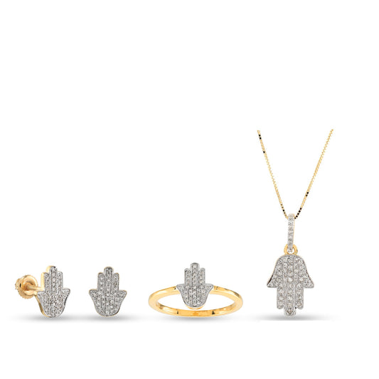 Diamond Hamsa Hand Jewelry Set in Yellow Gold by Truth Jewel's