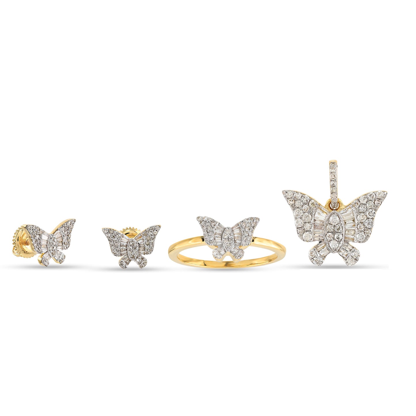 Yellow Gold Iced Butterfly Diamond Matching Jewelry Set by Truth Jewel's
