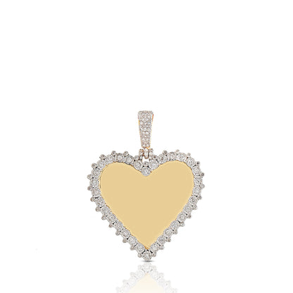 Yellow Gold Heart Pendant with Picture and Round Diamond Border