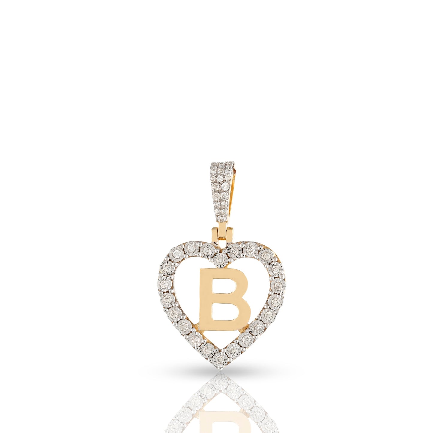 Yellow Gold Heart Initial Letter Pendant