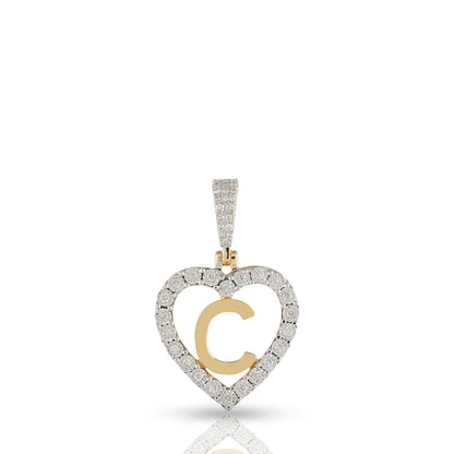 Yellow Gold Heart Initial Letter Pendant