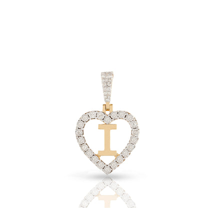 Yellow Gold Heart Initial Letter Pendant