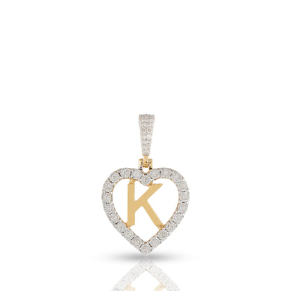 Yellow Gold Heart Initial Letter Pendant