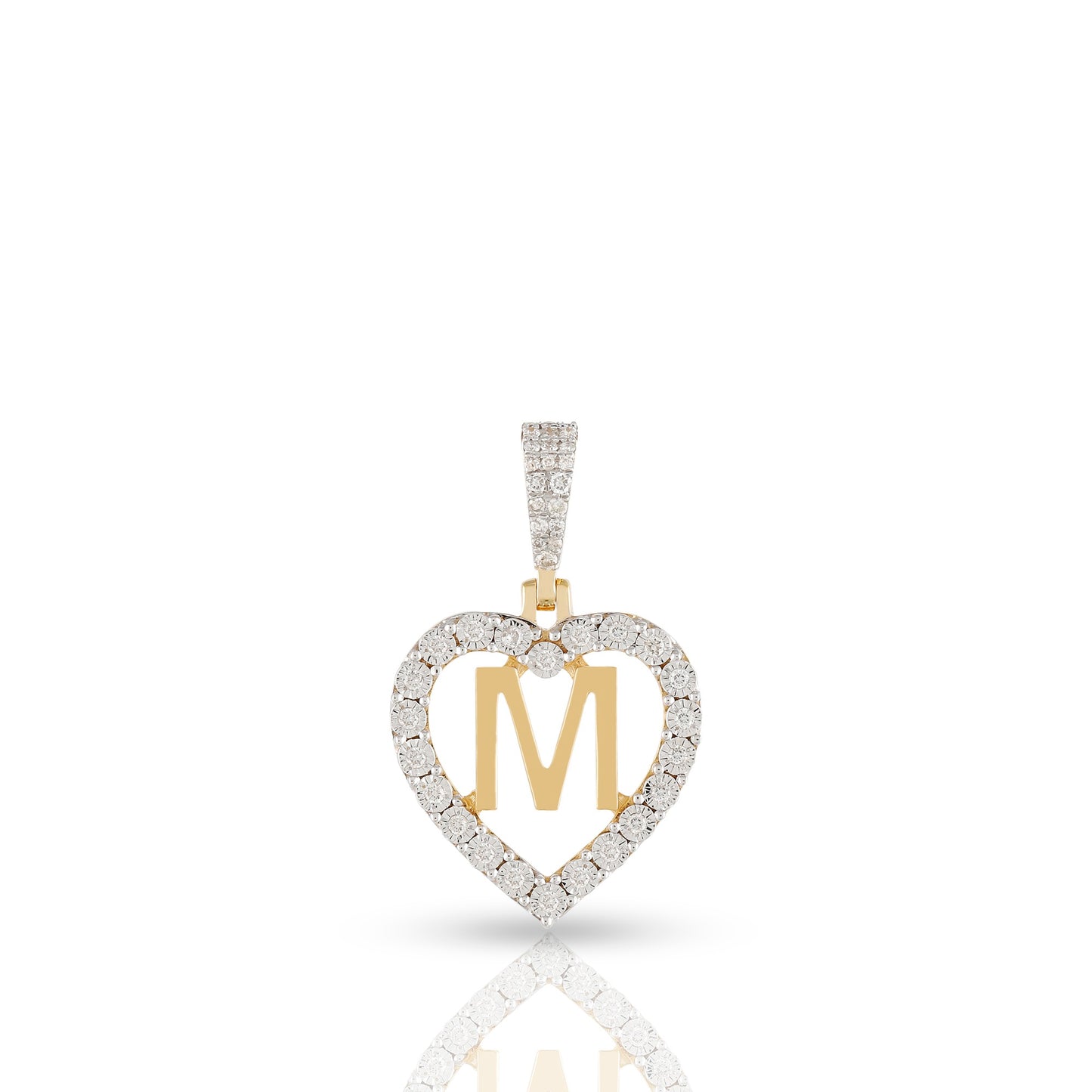 Yellow Gold Heart Initial Letter Pendant