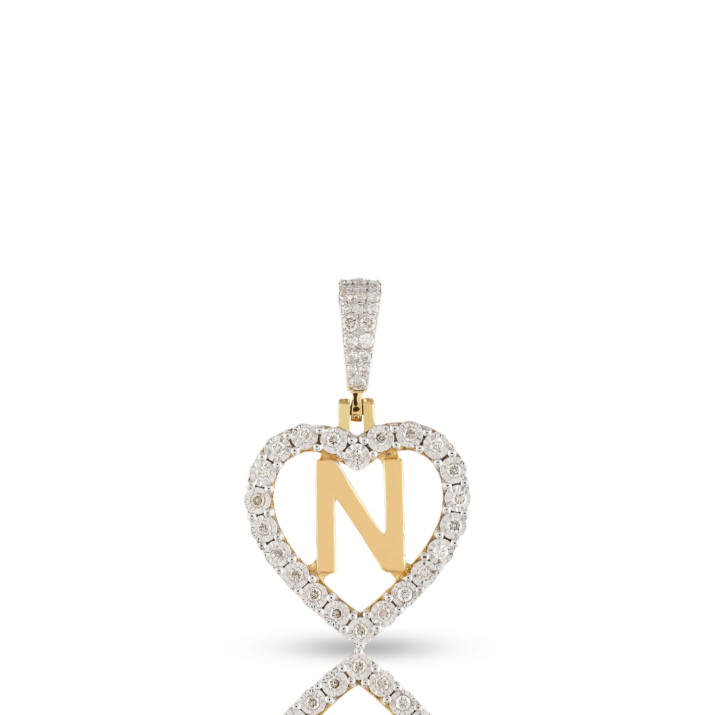 Yellow Gold Heart Initial Letter Pendant