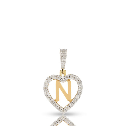 Yellow Gold Heart Initial Letter Pendant