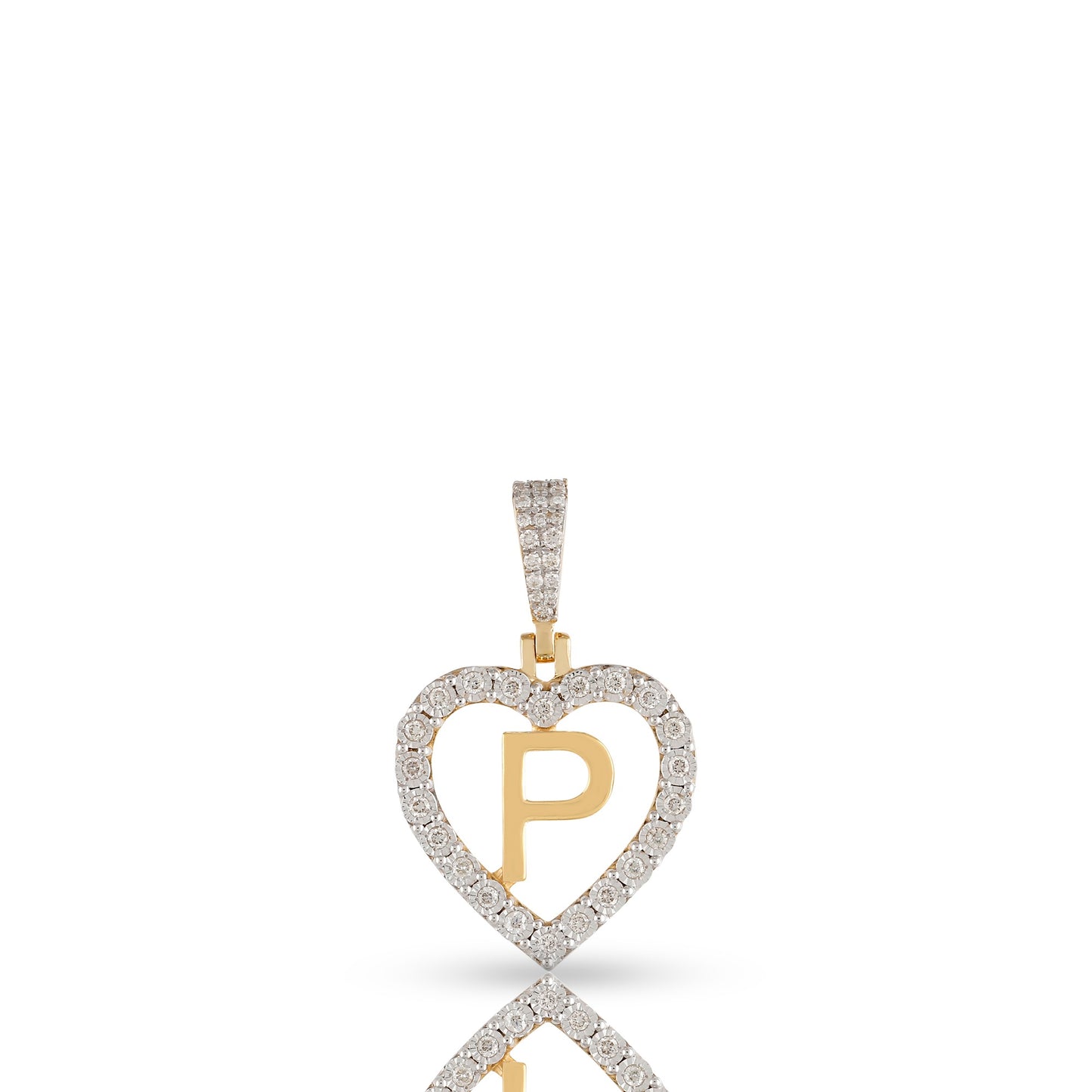 Yellow Gold Heart Initial Letter Pendant