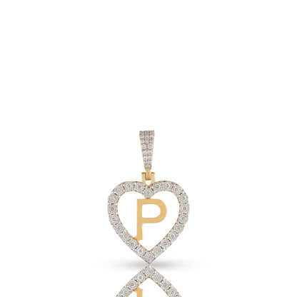 Yellow Gold Heart Initial Letter Pendant