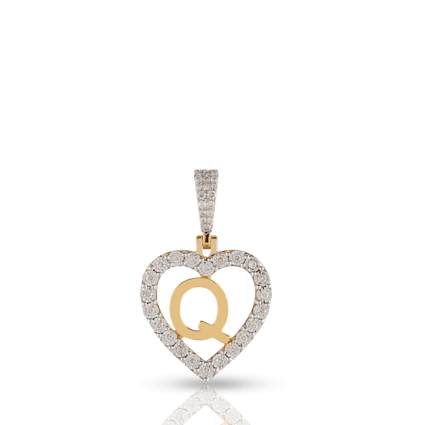 Yellow Gold Heart Initial Letter Pendant