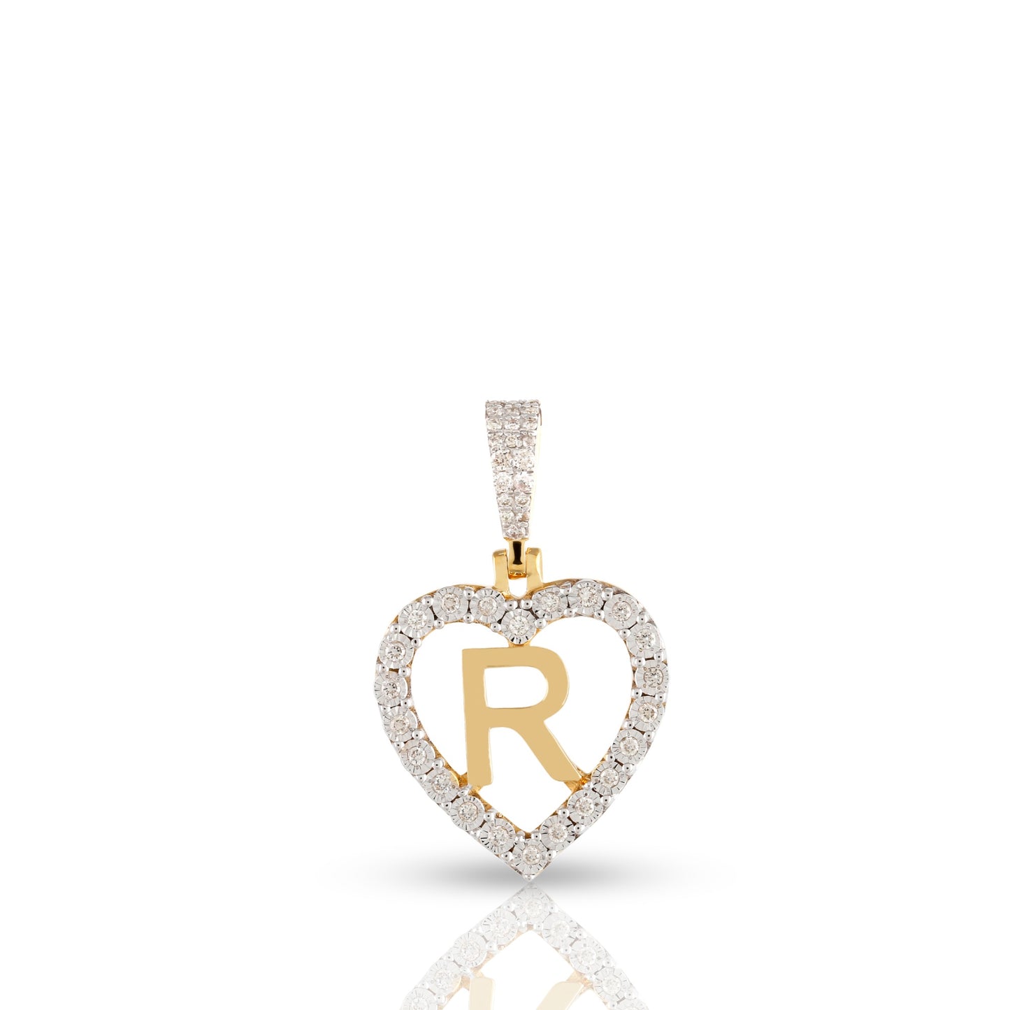 Yellow Gold Heart Initial Letter Pendant