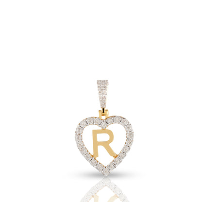 Yellow Gold Heart Initial Letter Pendant