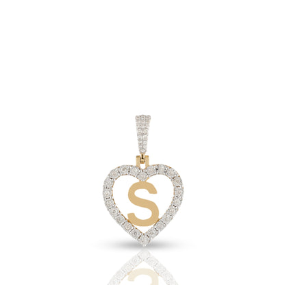 Yellow Gold Heart Initial Letter Pendant
