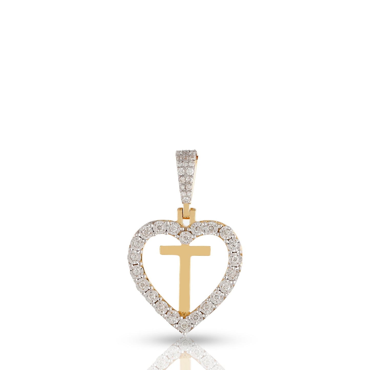 Yellow Gold Heart Initial Letter Pendant