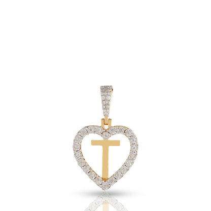 Yellow Gold Heart Initial Letter Pendant