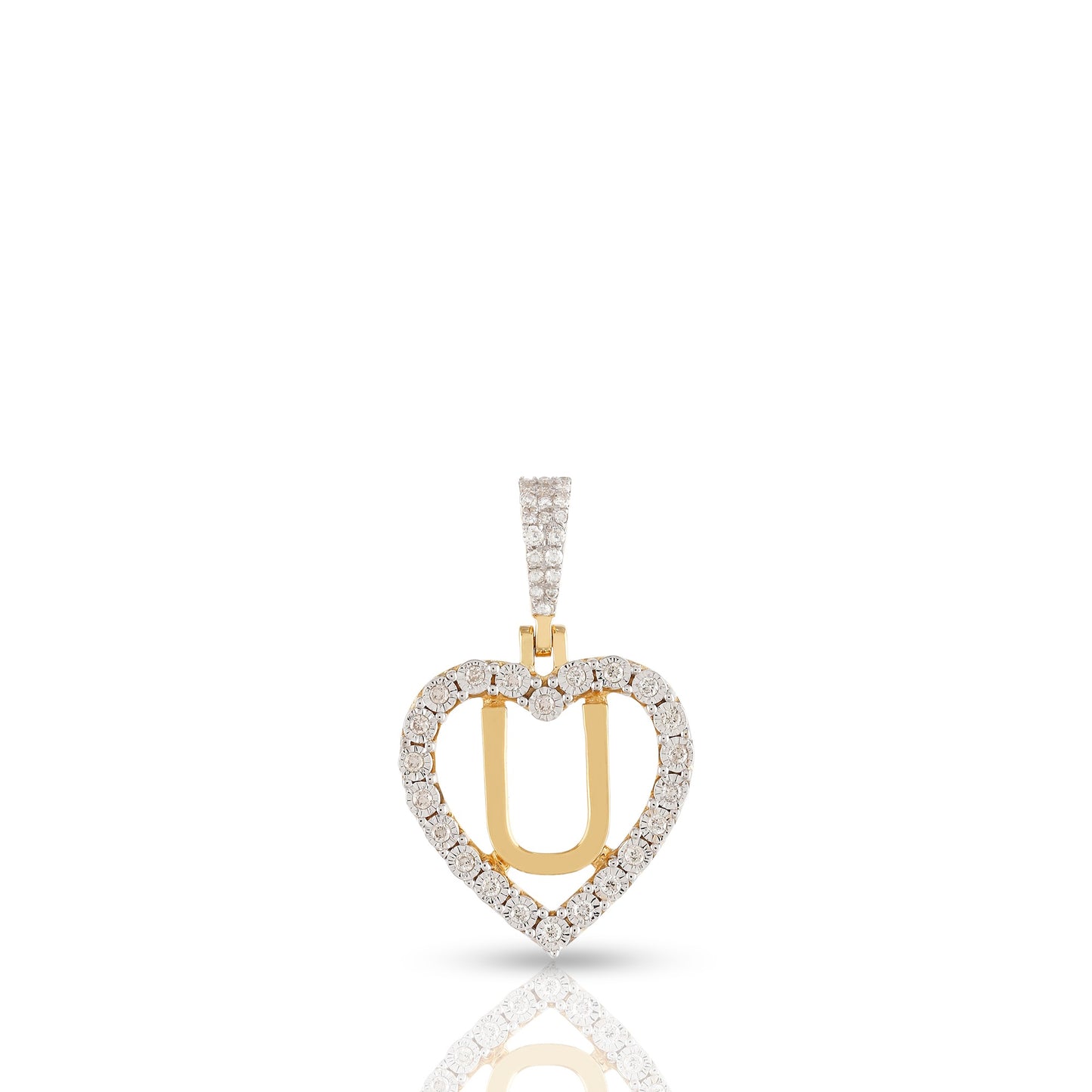 Yellow Gold Heart Initial Letter Pendant