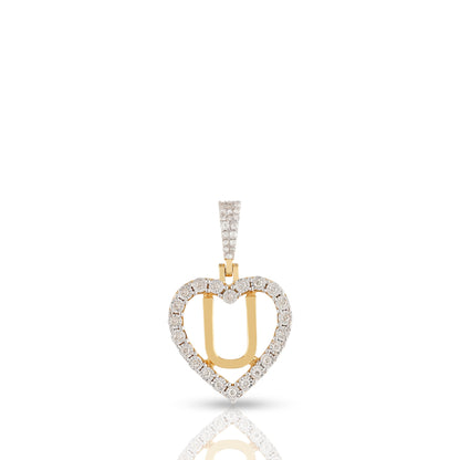 Yellow Gold Heart Initial Letter Pendant