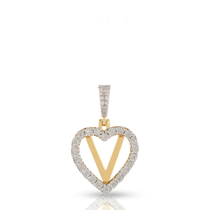 Yellow Gold Heart Initial Letter Pendant