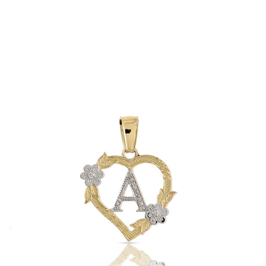 10KT Yellow Gold Diamond Heart Initial Letter Pendant