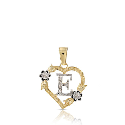 10KT Yellow Gold Diamond Heart Initial Letter Pendant