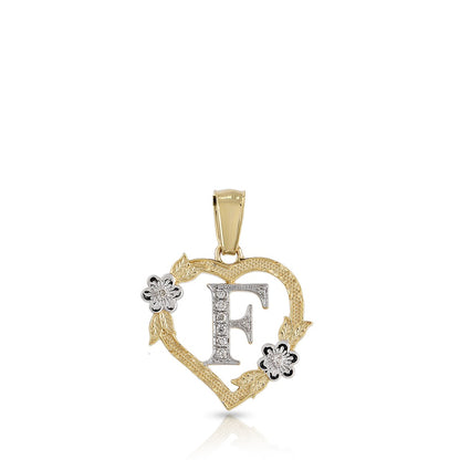 10KT Yellow Gold Diamond Heart Initial Letter Pendant