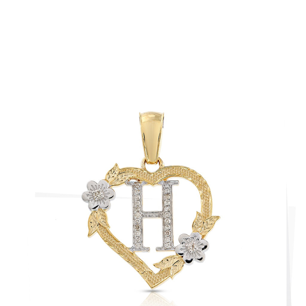 10KT Yellow Gold Diamond Heart Initial Letter Pendant
