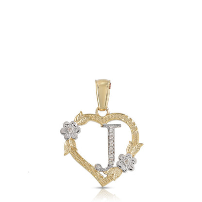 10KT Yellow Gold Diamond Heart Initial Letter Pendant
