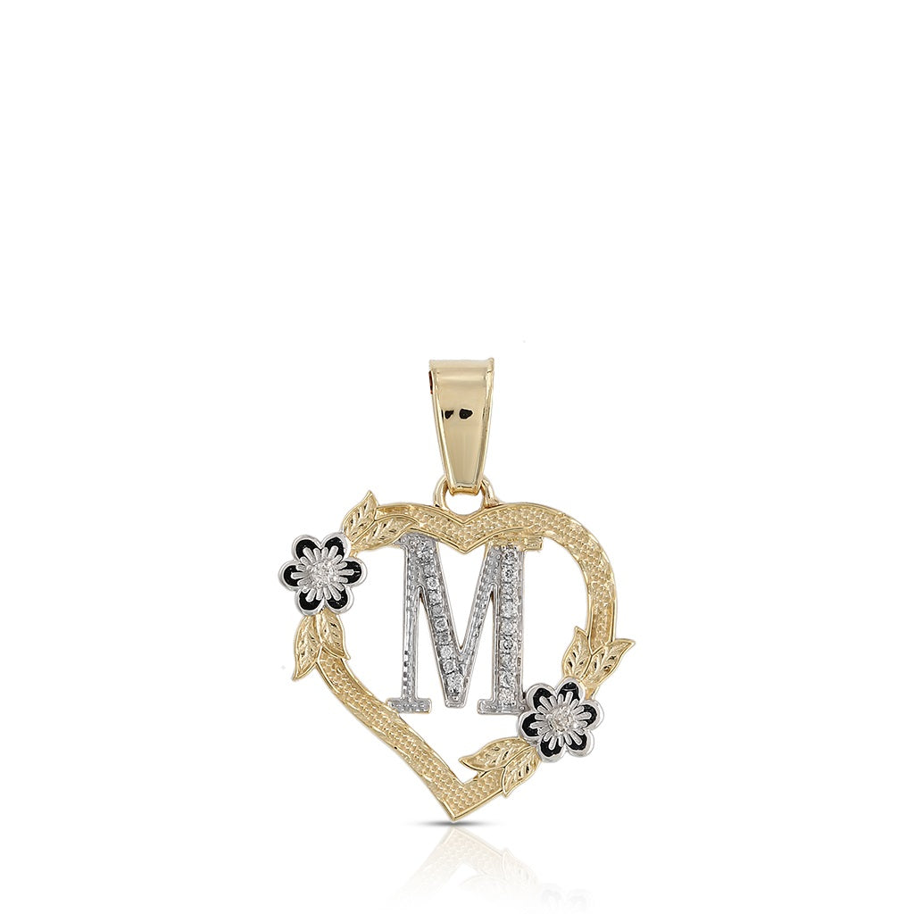 10KT Yellow Gold Diamond Heart Initial Letter Pendant