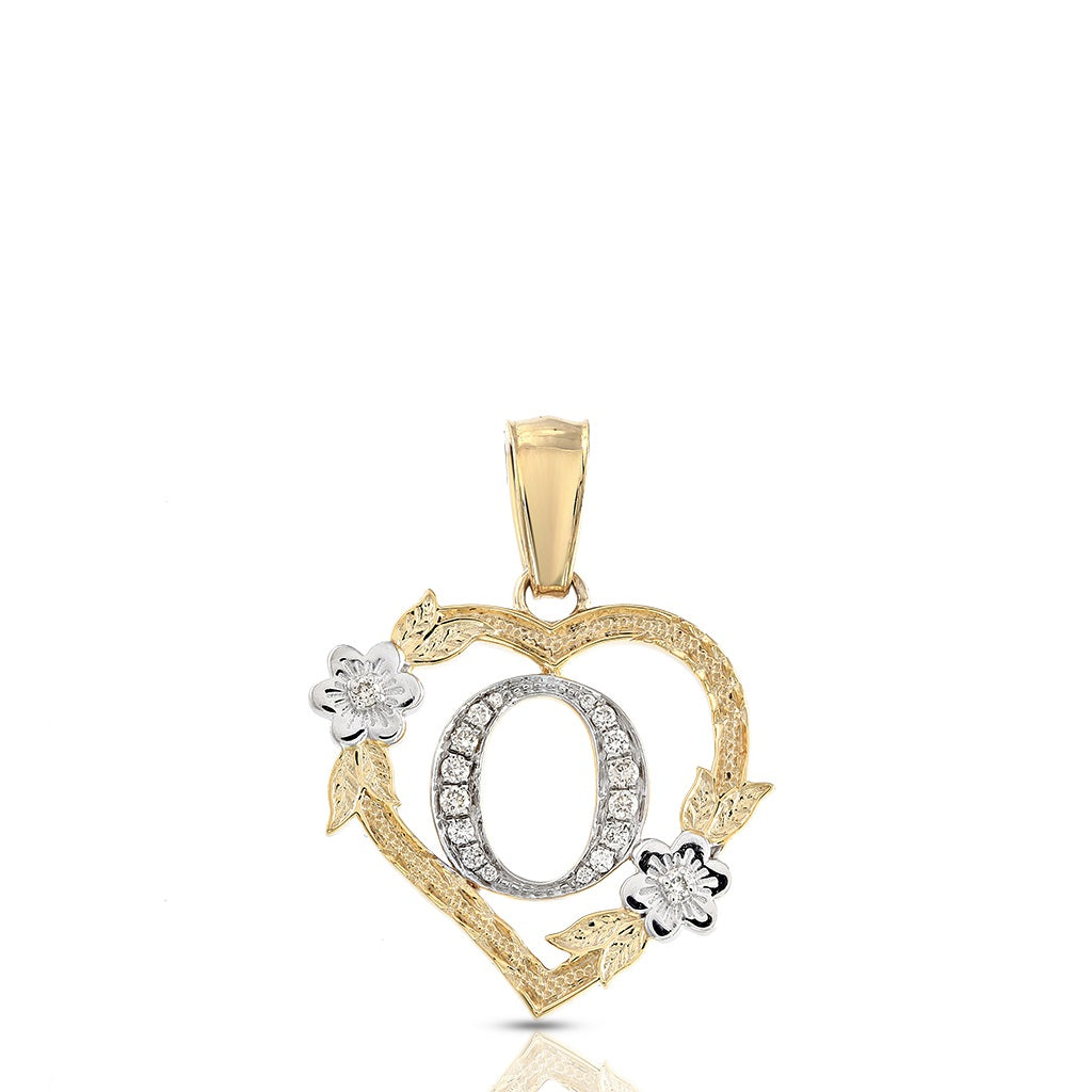 10KT Yellow Gold Diamond Heart Initial Letter Pendant