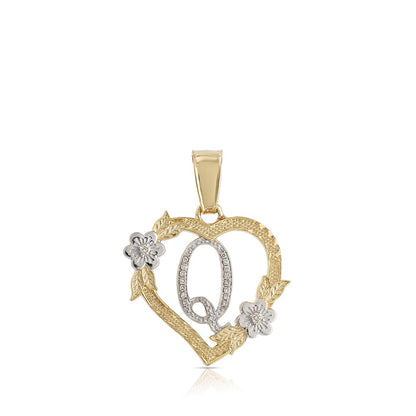 10KT Yellow Gold Diamond Heart Initial Letter Pendant