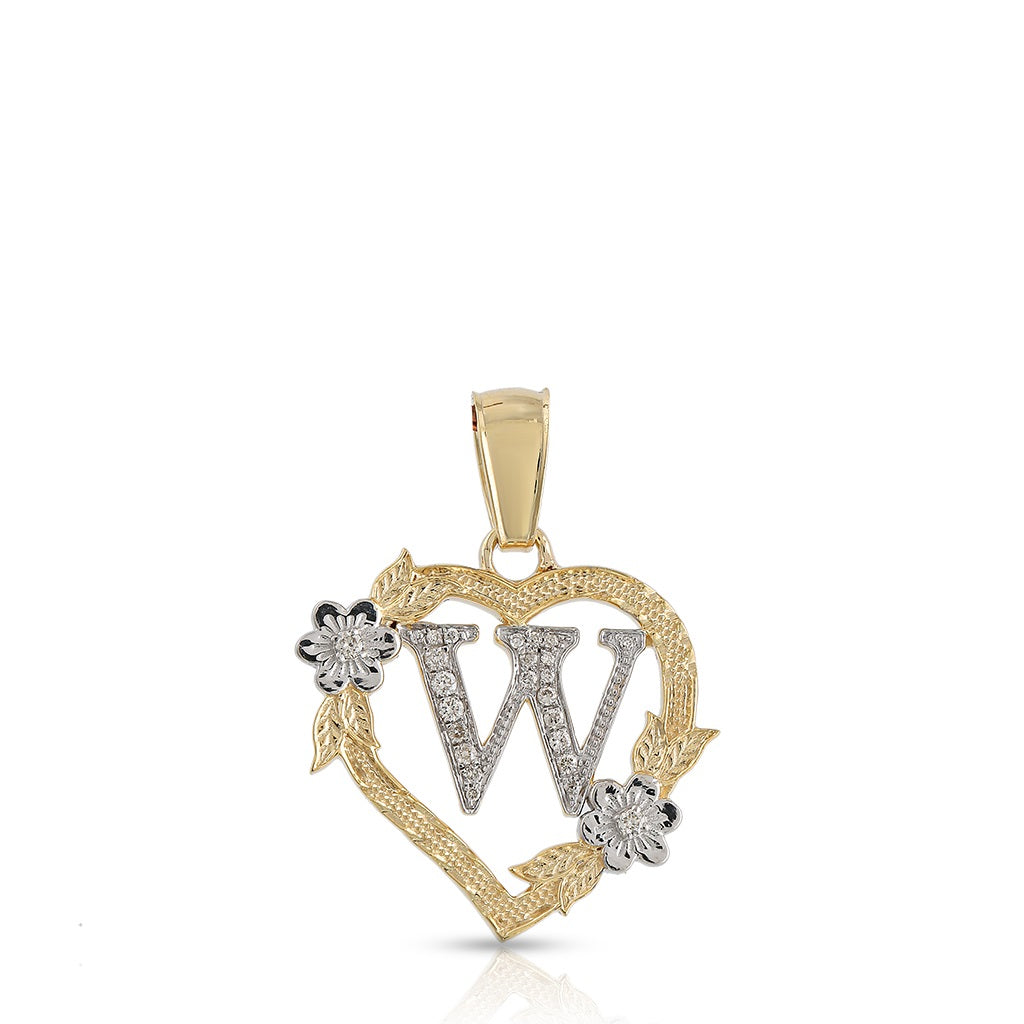 10KT Yellow Gold Diamond Heart Initial Letter Pendant