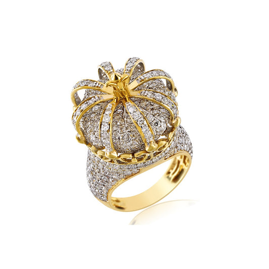 14K Yellow Gold Crown Diamond Ring | Regal Elegance Jewelry