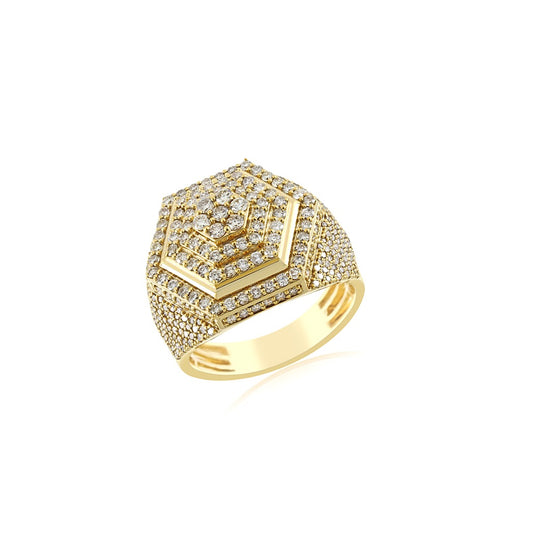 18mm Yellow Gold Round Diamond Hexagon Men's Ring By Truth Jewel