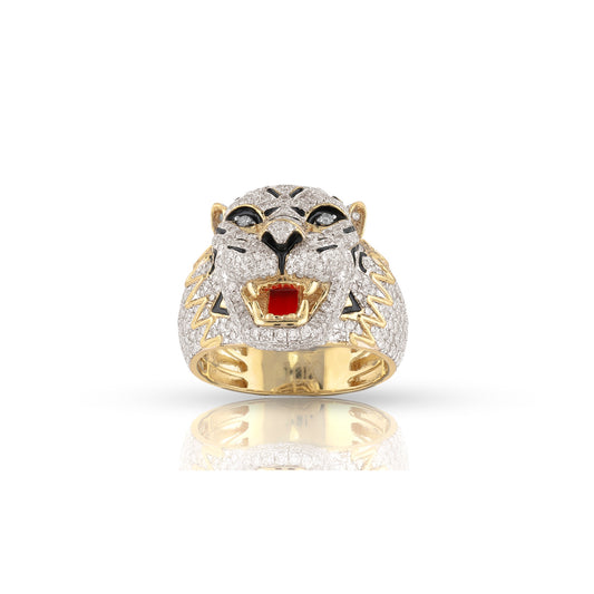 Yellow Gold White Diamond Tiger Ring by Truth Jewel