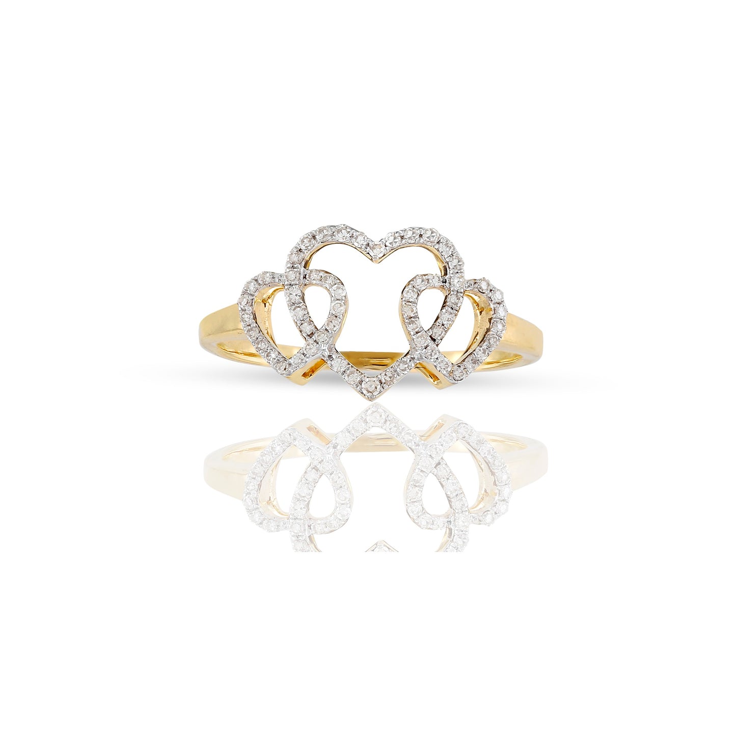 Yellow Gold White Diamond Triple Heart Ring by Truth Jewel