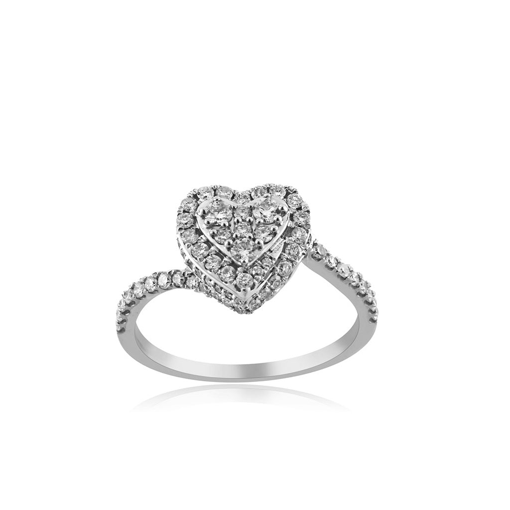 925 Silver Cz Round Diamond Pave Heart Ring For Women