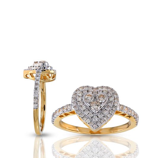 10KT Yellow Gold Romantic Heart Frame Diamond Ring By Truth Jewel