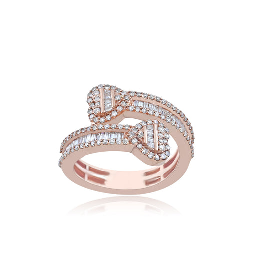 10KT Rose Gold Double Heart Bypass Diamond Ring By Truth Jewel