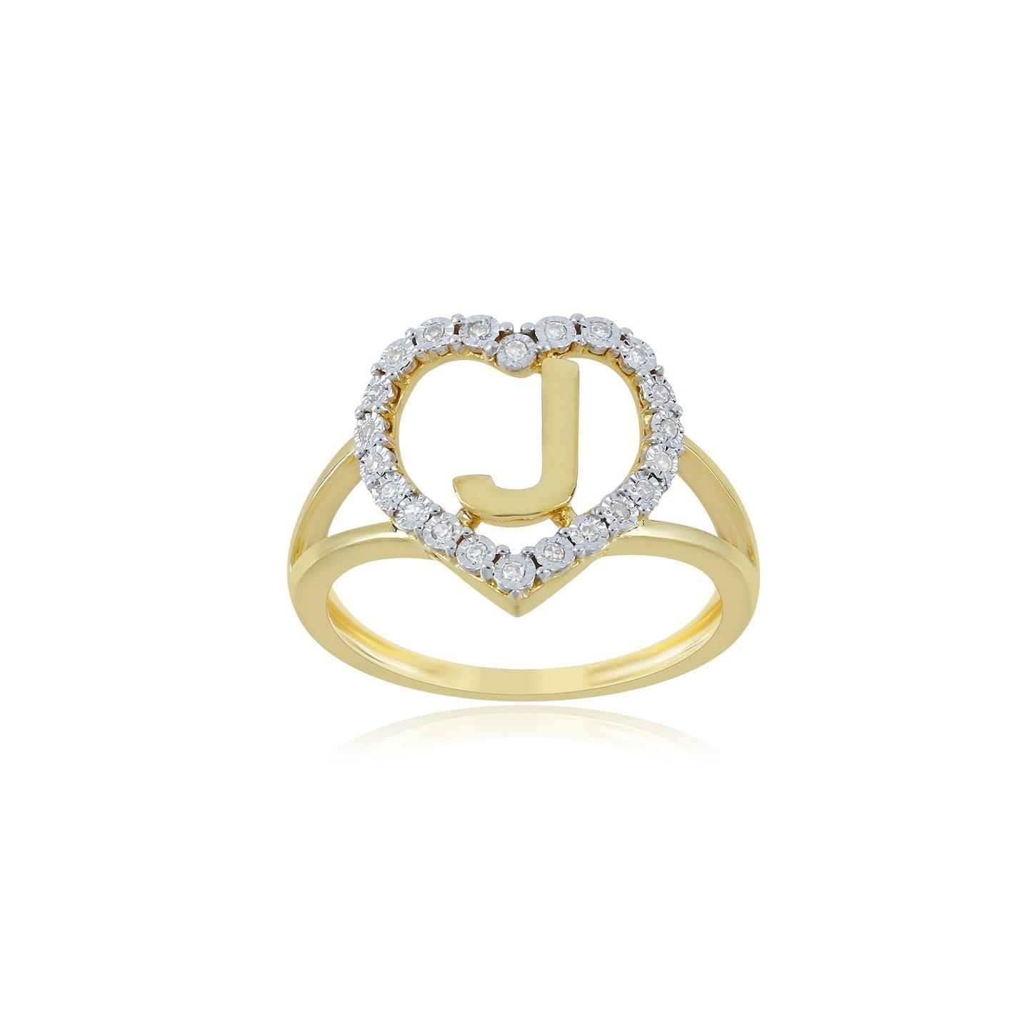 Yellow Gold illusion Heart Initial Letter Ring by Truth Jewel