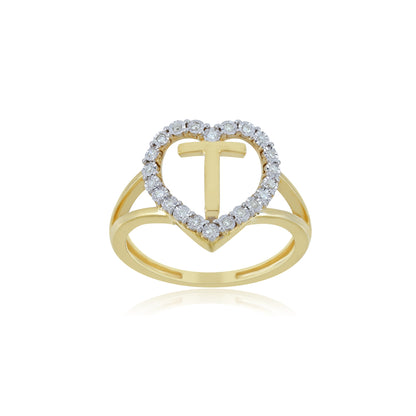 Yellow Gold illusion Heart Initial Letter Ring by Truth Jewel