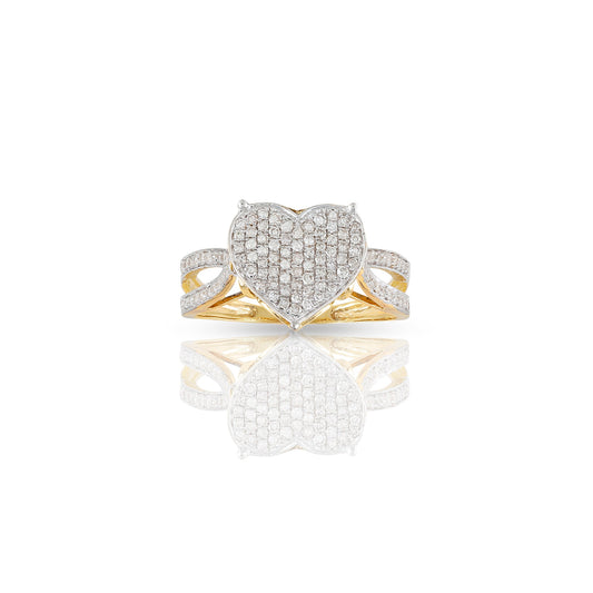 Yellow Gold Round Diamond Heart Ring by Truth Jewel