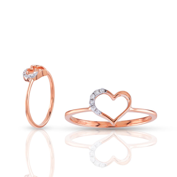 10KT Rose Gold Open Heart Ring with 0.038CT Diamond