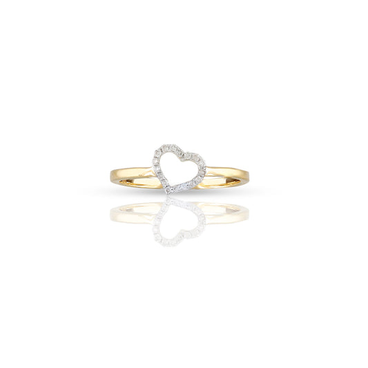Yellow Gold White Diamond Heart Ring by Truth Jewel