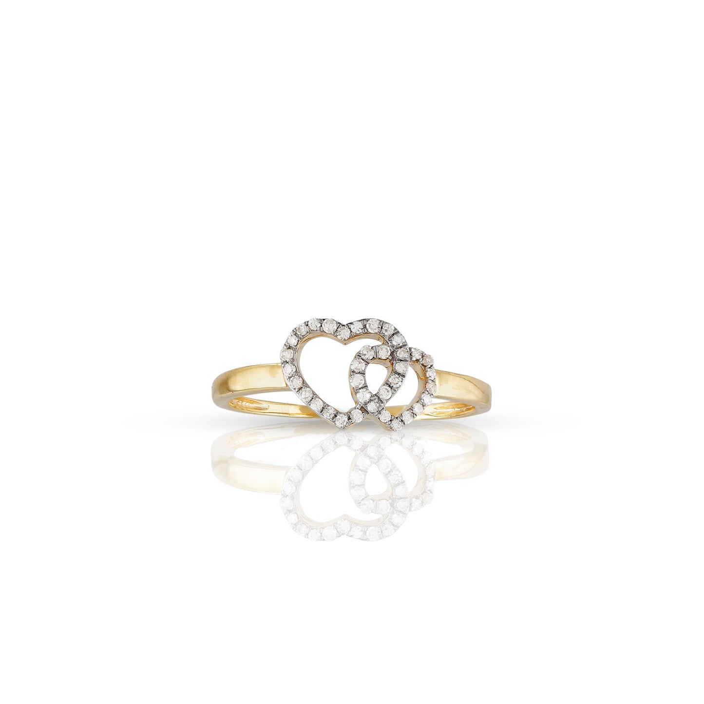 10KT Double Heart Pavé Diamond Ring in Yellow Gold bt Truth Jewel's