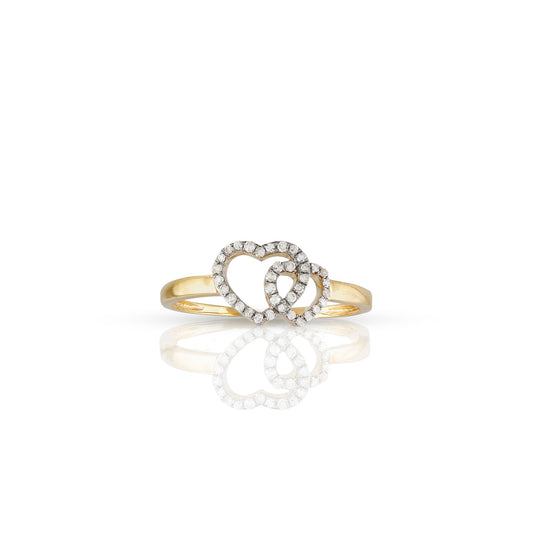 10KT Double Heart Pavé Diamond Ring in Yellow Gold bt Truth Jewel's